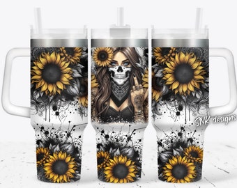 40oz tumbler wrap sugar skull girl  , Sublimation design templates, 40oz png Digital download. Clip art download, tumbler with handle