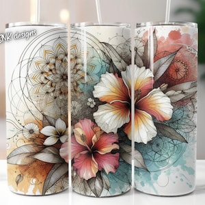 Flower florals tumbler wrap, Sublimation design templates, straight png Digital download. 20oz tumbler wrap florals , flowers, beach , ocean