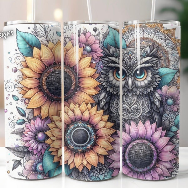 Owl tumbler wrap, Sublimation design templates, straight png Digital download. skull tumbler