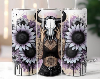 Western cowgirl sunflowers 20oz tumbler wrap, Sublimation design templates, straight png Digital download. 20oz tumbler wrap