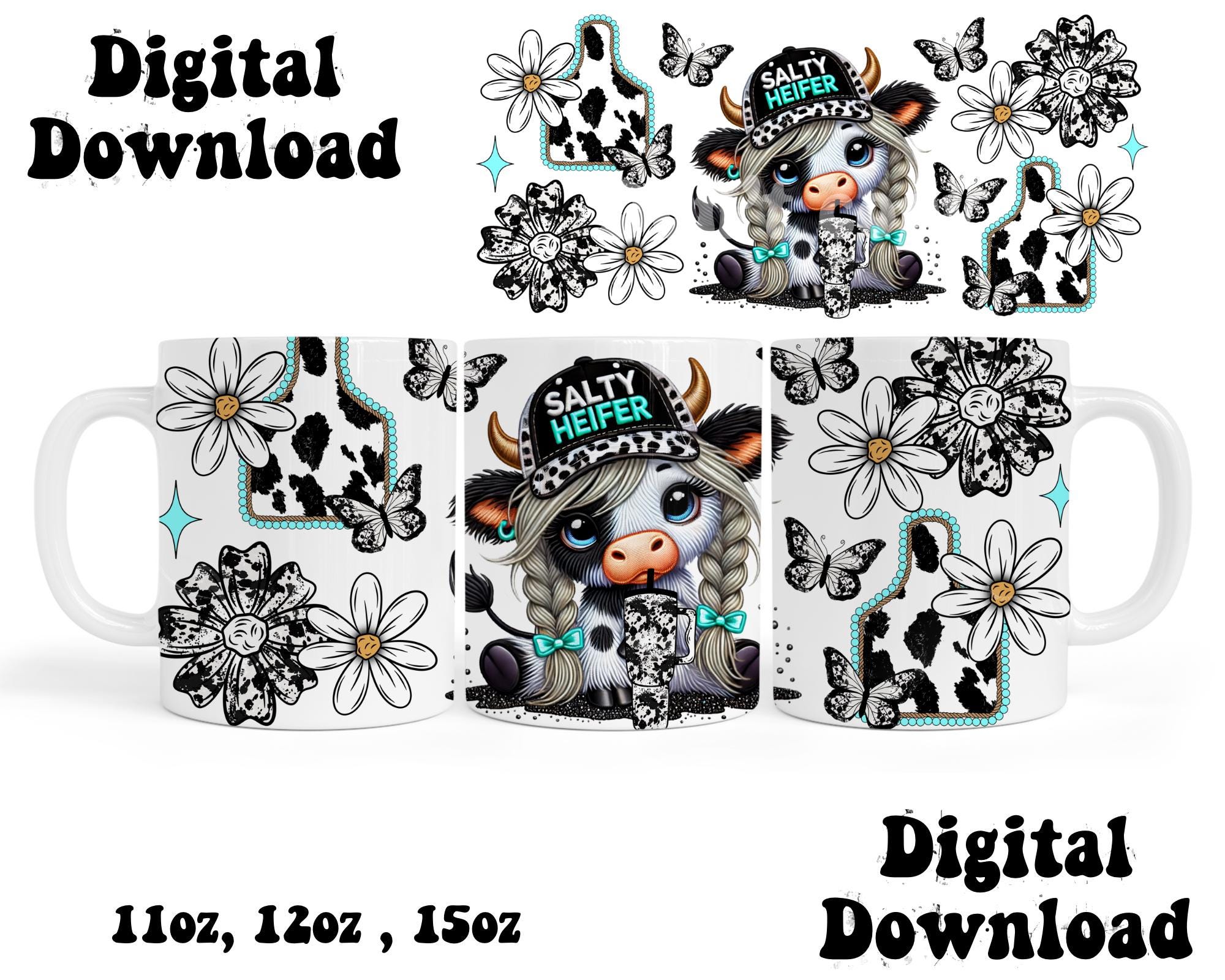 Taza de 11 oz, 15 oz, 12 oz con afirmaciones florales, amor propio, salud mental, plantillas de diseño de sublimación, taza png, descarga digital.