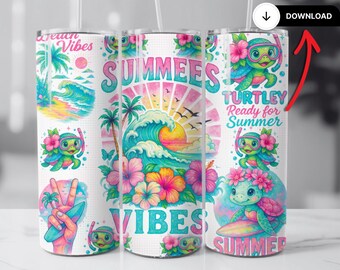 Beach Summer 20oz tumbler wrap, Summer vibes, Hot girl summer Sublimation design templates, straight png Digital download. skull tumbler