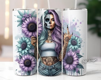 20oz tumbler wrap sugar skull badass bitch baddie snarky funny, Sublimation design templates, straight png Digital download. skull tumbler