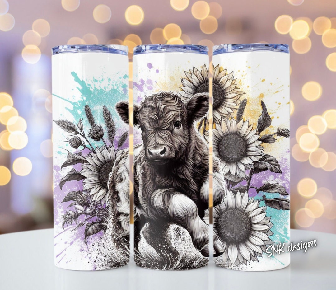 Highland Cow Western Sunflower Tumbler Wrap, Sublimation Design ...