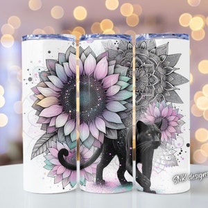 Black panther tumbler wrap, Sublimation design templates, straight png Digital download. 20oz tumbler wrap, floral panther tumbler wrap