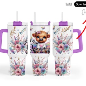 Baby highland cow 40oz Quencher wrap, Sublimation design templates, 40oz png Digital download. Clip art download, 40oz tumbler with handle