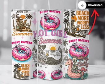 Summer 20oz tumbler wrap, snarky funny, Hot girl summer Sublimation design templates, straight png Digital download. skull tumbler