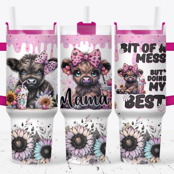 Baby highland cow 40oz wrap, Sublimation design templates, 40oz png Digital download. Clip art download, 40oz tumbler with handle