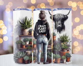 Crazy Plant Lady Sukkulenten Becherverpackung, Sublimationsdesignvorlagen, gerader Png Digitaler Download.
