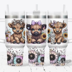 Baby highland cow 40oz wrap, Sublimation design templates, 40oz png Digital download. Clip art download, 40oz tumbler with handle