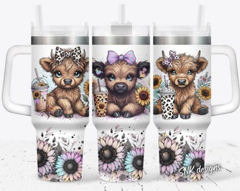 Baby highland cow 40oz wrap, Sublimation design templates, 40oz png Digital download. Clip art download, 40oz tumbler with handle