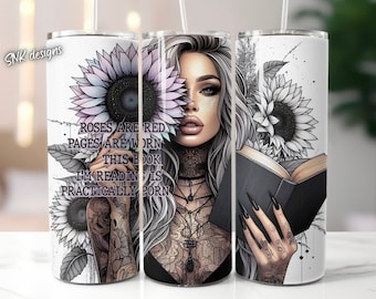 Smutt book Envoltura de vaso de 20 oz, plantillas de diseño de sublimación, descarga digital png recta. vaso de calavera