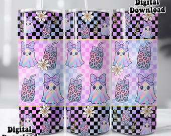 Spooky season pastel Halloween tumbler wrap, Cute ghost Halloween PNG, Halloween cherry PNG, Cute Halloween tumbler png