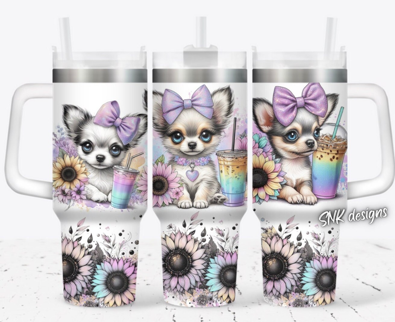 40oz Tumbler Cute Chihuahua Wrap Sublimation Design Templates