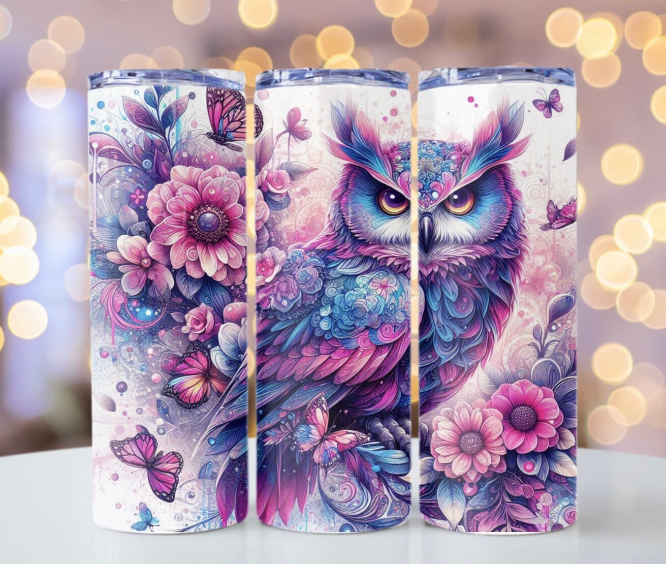 20oz skinny vibrant owl tumbler wrap, Sublimation design templates, straight png Digital download. s