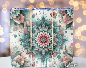 Envoltura de vaso floral boho de 20 oz, plantillas de diseño de sublimación, descarga digital png recta. vaso de calavera