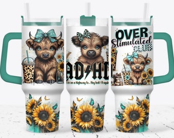 Baby highland cow 40oz Quencher wrap, Sublimation design templates, 40oz png Digital download. Clip art download, 40oz tumbler with handle