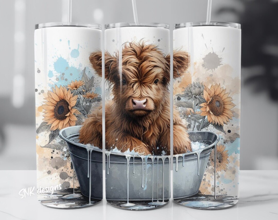 Highland Cow Western Sunflower Tumbler Wrap, Sublimation Design ...