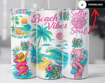 Beach Summer 20oz tumbler wrap, Summer vibes, Hot girl summer Sublimation design templates, straight png Digital download. skull tumbler