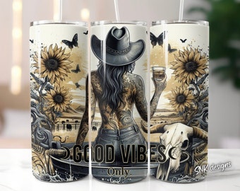 20oz tumbler wrap western country sunflower self love daily affirmations, Sublimation design templates, straight png Digital download.