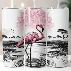 Pink Flamingo Tumbler Wrap, Sublimationsdesignvorlagen, gerader PNG Digitaler Download. 20 Unzen Tumbler Wrap, Flamingo Tumbler Wrap