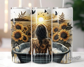 20oz tumbler wrap western country sunflower self love daily affirmations, Sublimation design templates, straight png Digital download.