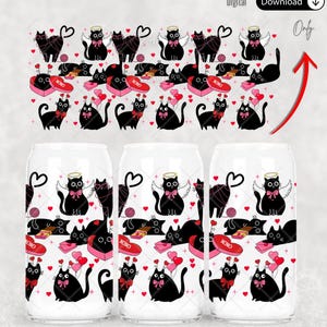 Valentine’s cat 16oz png, Coquette png, Valentine’s Day wrap, wrap Sublimation design templates, 16oz png Digital download. Clip art