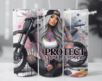 Badass self love protege tu paz Envoltura de vaso de 20 oz, plantillas de diseño de sublimación, descarga digital png directa. vaso de calavera