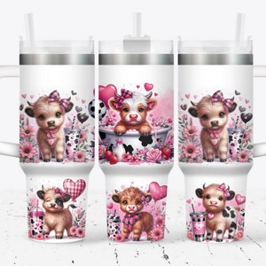 Baby highland cow Valentine 40oz wrap, Sublimation design templates, 40oz png Digital download. Clip art download, 40oz tumbler with handle