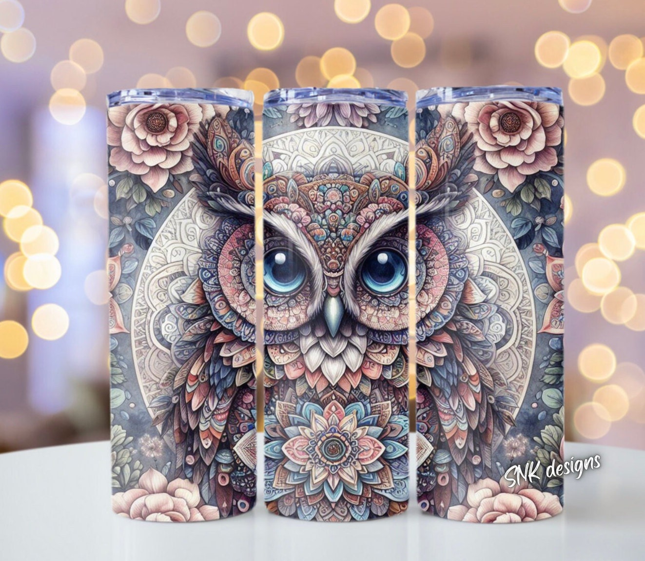 20oz skinny boho floral owl tumbler wrap, Sublimation design templates, straight png Digital downloa