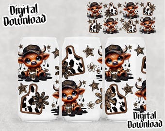Western cute cow coffee 16oz wrap , Cheetah print png Sublimation design templates, 16oz png Digital download. Clip art download, 16oz wrap