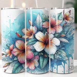 Flower florals tumbler wrap, Sublimation design templates, straight png Digital download. 20oz tumbler wrap florals , flowers, beach , ocean