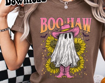 Fantasma di mucca di Halloween occidentale PNG, Maglietta alla moda da scaricare digitalmente, Design a sublimazione, Stagione spettrale retrò, Fantasma olografico
