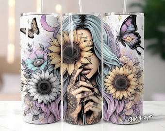 Badass bitch witchy celestial 20oz tumbler wrap, Sublimation design templates, straight png Digital download. skull tumbler