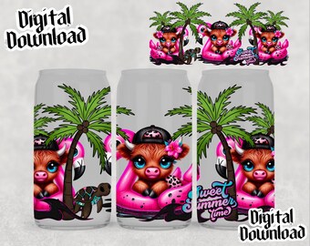 Summer cute cow 16oz png, funny snarky Summer skeleton Sublimation design templates, 16oz png Digital download. Clip art download, 16oz png