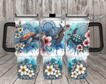 Sea turtle ocean 40oz wrap, Sublimation design templates, 40oz png Digital download. Clip art download, 40oz tumbler with handle