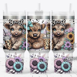 Baby highland cow 40oz Quencher wrap, Sublimation design templates, 40oz png Digital download. Clip art download, 40oz tumbler with handle