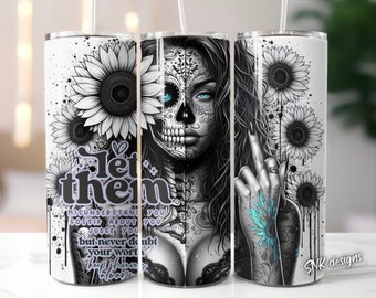 20oz tumbler wrap sugar skull badass bitch baddie snarky funny, Sublimation design templates, straight png Digital download. skull tumbler