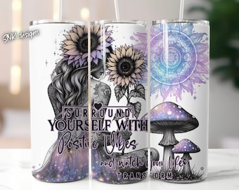 Witchy Boho Himmlische Selbstliebe tägliche Affirmationen 20 Unzen Becher Wrap, Sublimationsdesign-Vorlagen, gerader PNG Digitaler Download.