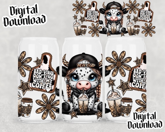 Western cute cow coffee 16oz wrap , Cheetah print png Sublimation design templates, 16oz png Digital download. Clip art download, 16oz wrap
