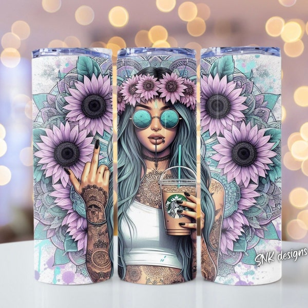 Badass bitch 20oz tumbler wrap, Sublimation design templates, straight png Digital download. skull tumbler