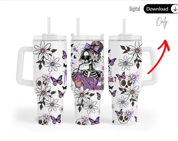 40oz tumbler wrap floral flower, Funny sarcastic,Skeleton girl , Sublimation design templates, 40oz png Digital download. Clip art ,