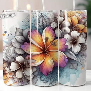 Flower florals tumbler wrap, Sublimation design templates, straight png Digital download. 20oz tumbler wrap florals , flowers, beach , ocean