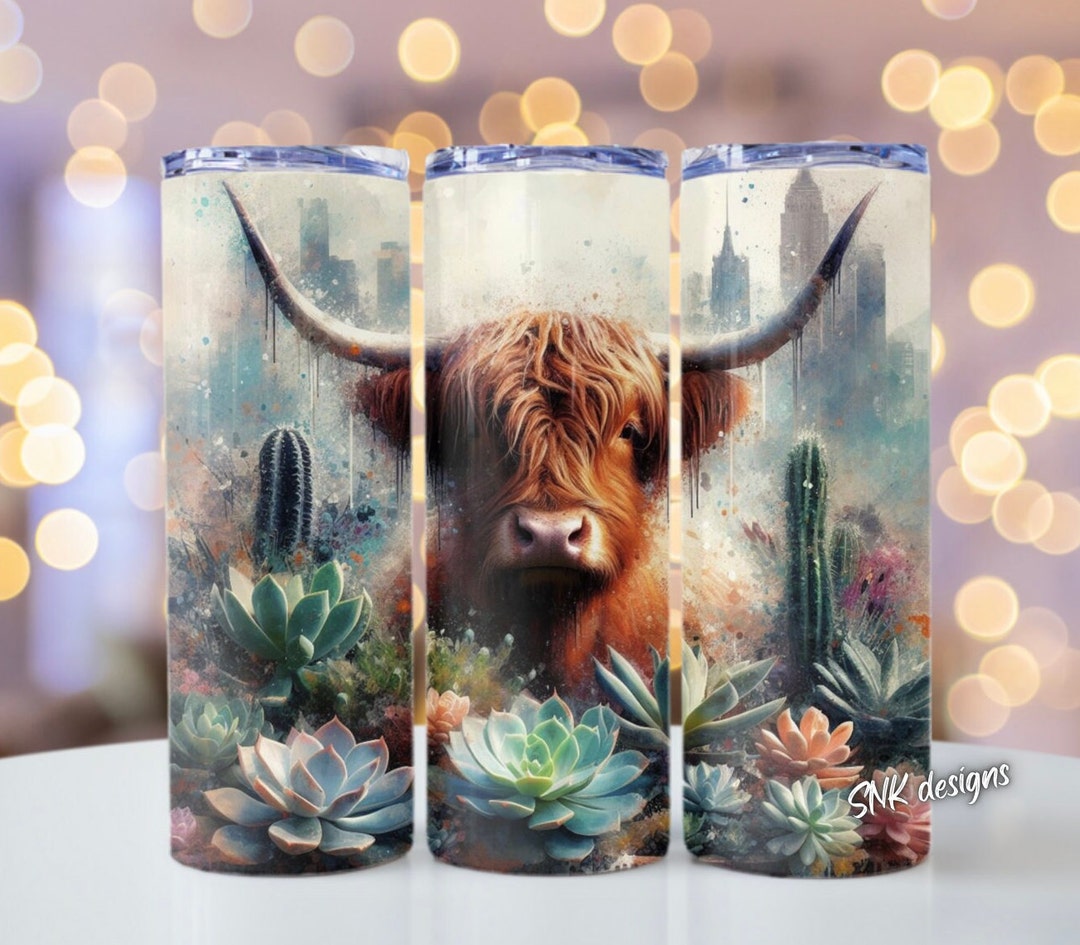 Highland Cow Western Sunflower Tumbler Wrap, Sublimation Design ...
