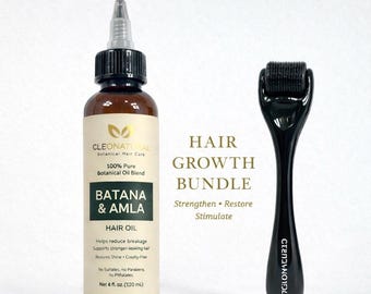 Hair Growth Bundle | Batana & Amla Hair Oil + Scalp Roller | Complete Hair Care Set | Natural Hair Growth Kit | Gift for Her | 4 fl oz