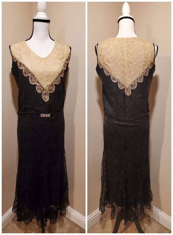 Vintage antique 1930s art deco lace midi dress rhi