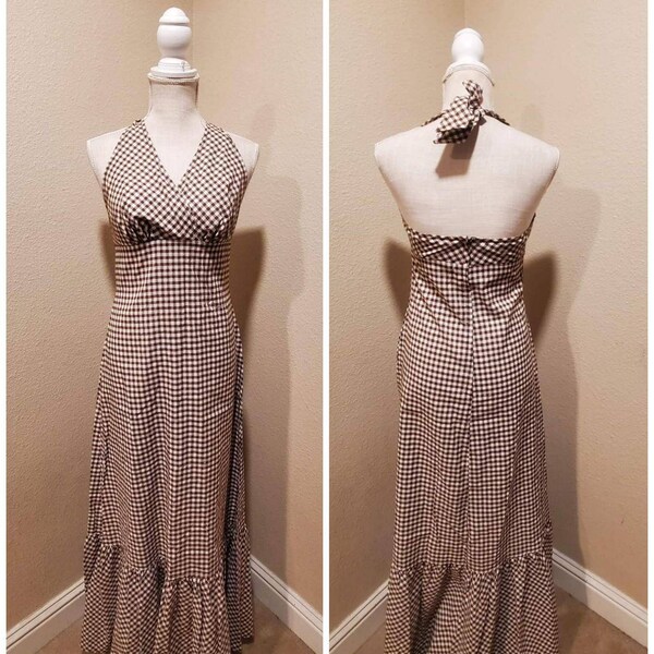 Vintage 1960s Gingham Embroidered Fleur-de-lis Dress | XS/S