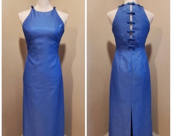 Vintage Y2K prom dress late 90s Adrianna papell Irredecent sleeveless empire waist maxi bow detail Back column shift fit