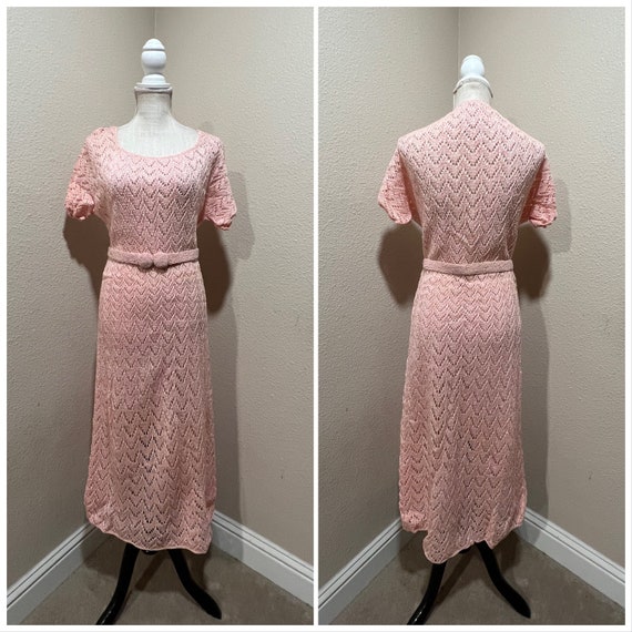 Vintage 1950s light pink dolman sleeve open zig z… - image 1