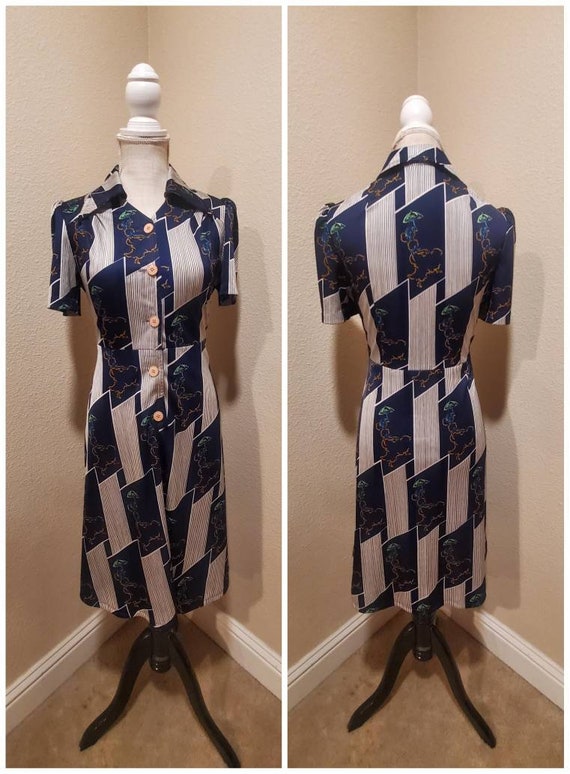 Vintage 1970s does 40s shirt dress a line stretch 